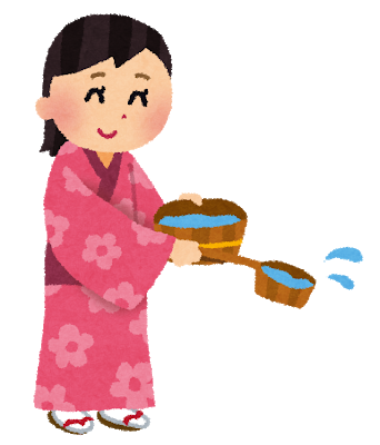 打ち水　女性　イラスト